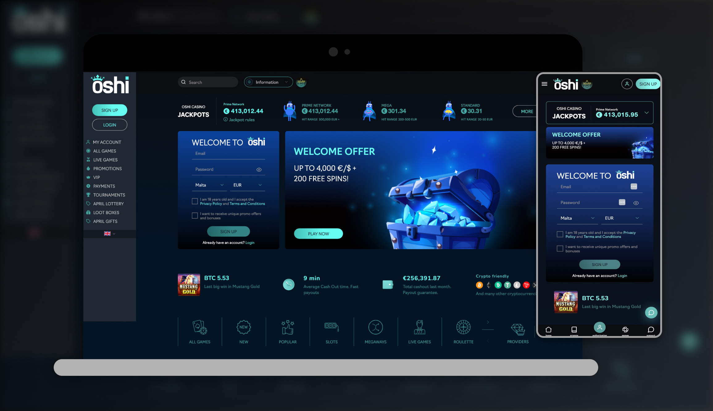 Oshi Casino account dashboard